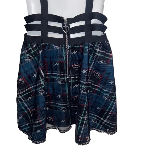 Monster High Frankie Stein Her Universe Dress Medium Skulls Goth Suspenders Cage - Picture 6 of 11